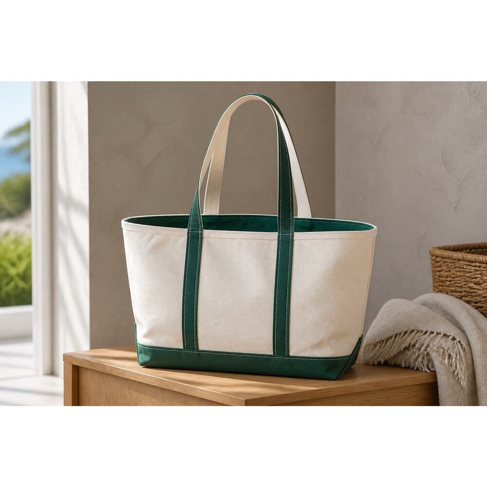 Vintage L.L. Bean Boat & Tote Canvas Bag XL Green White Made In USA NWOT - Picture 2 of 12